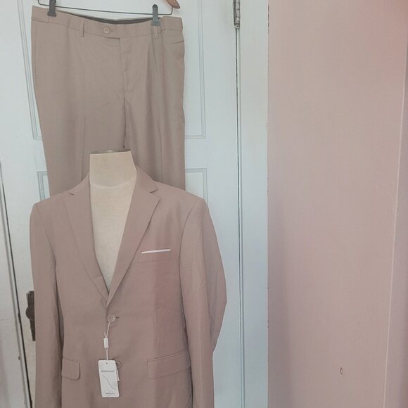 Wehilion 4236 Men's Champagne Regular Fit 2 Piece Suit Set Size L - Picture 2 of 10